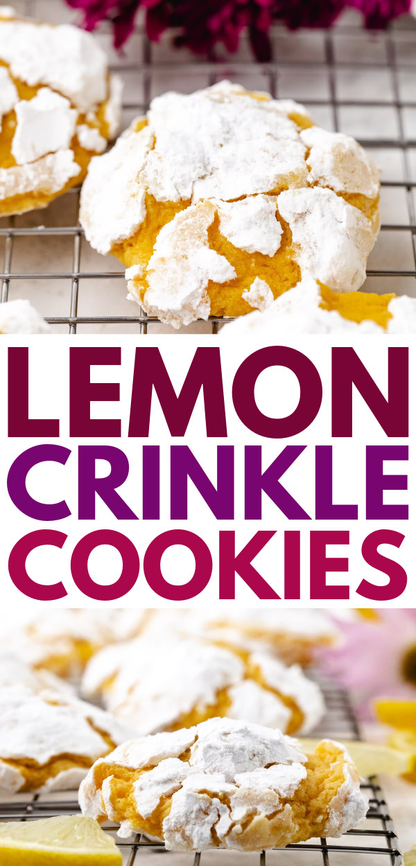 Collage showing two photos of lemon crinkle cookies.