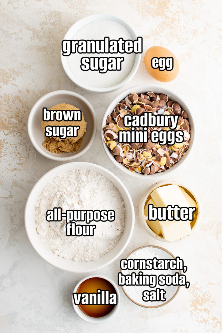 Ingredients used in mini egg cookies.