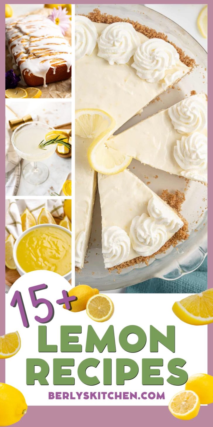 Collage of several photos of lemon recipes.