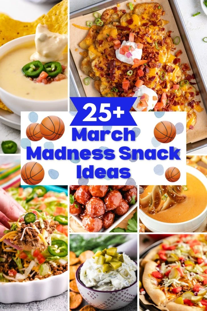 Large photo collage of basketball snack ideas.