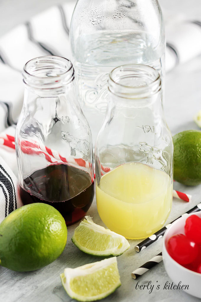 Ingredients used in homemade cherry limeade.
