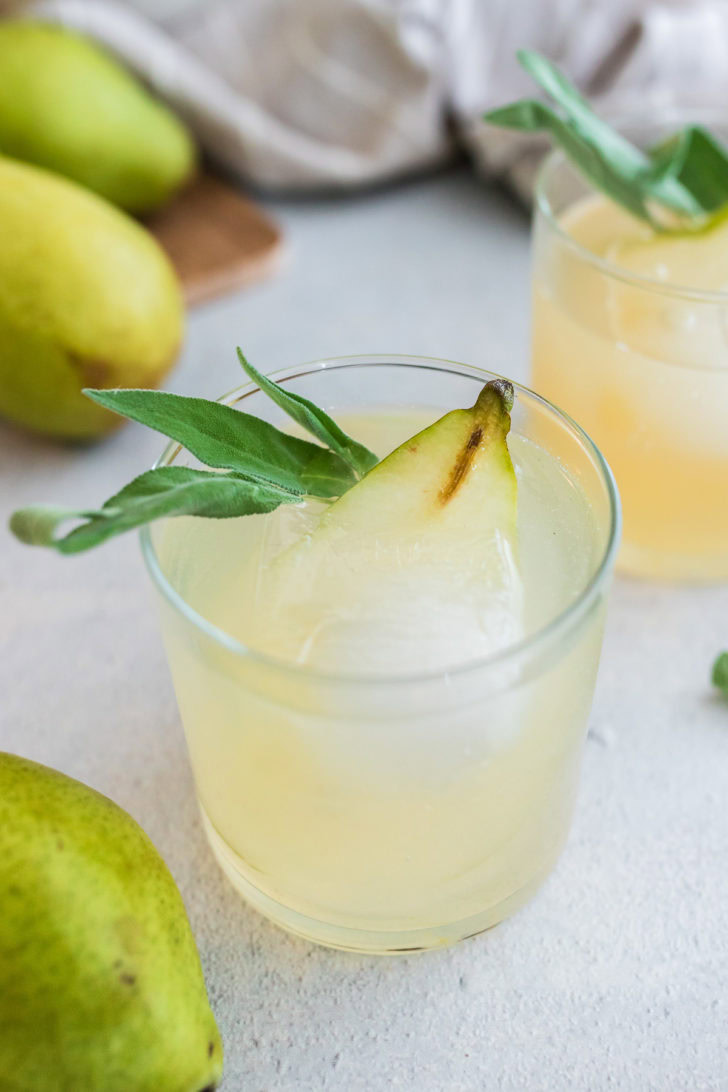 pear ginger cocktail with fresh sage.