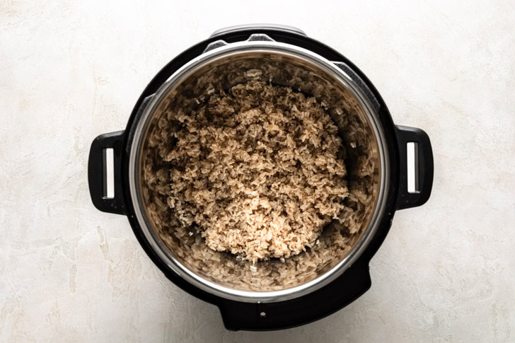 Cooked Instant Pot brown rice before fluffing.