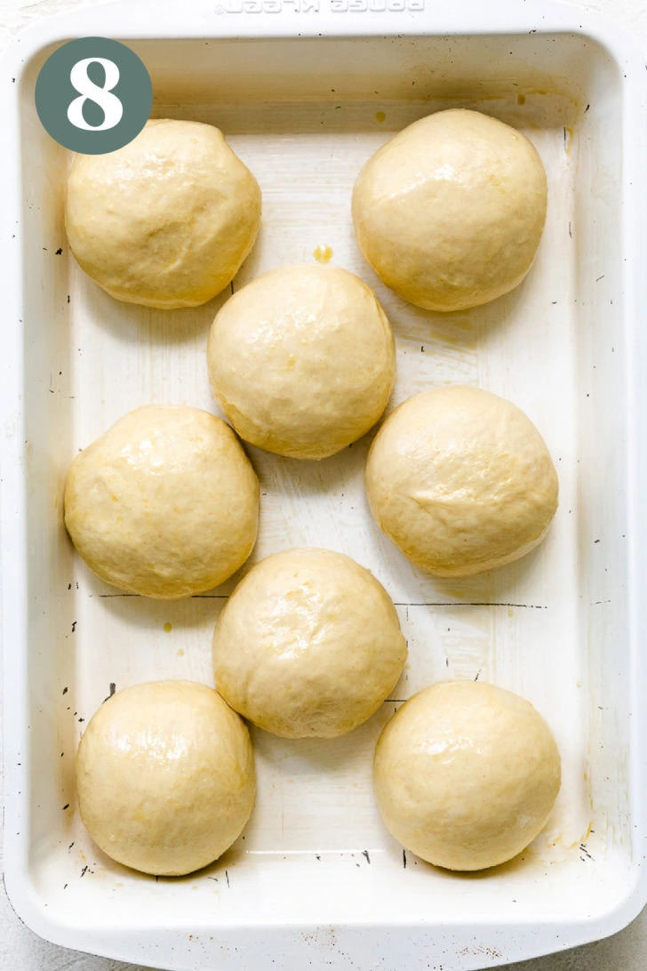 Brioche dough shaped in a pan.
