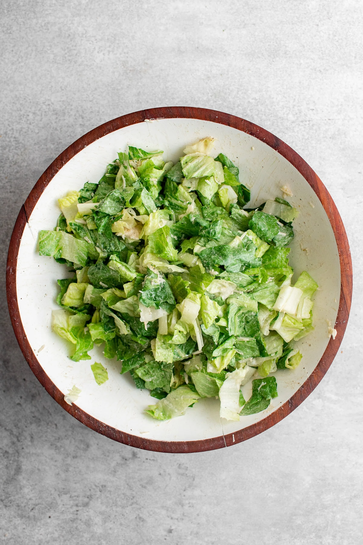 Romaine lettuce tossed with Caesar dressing.