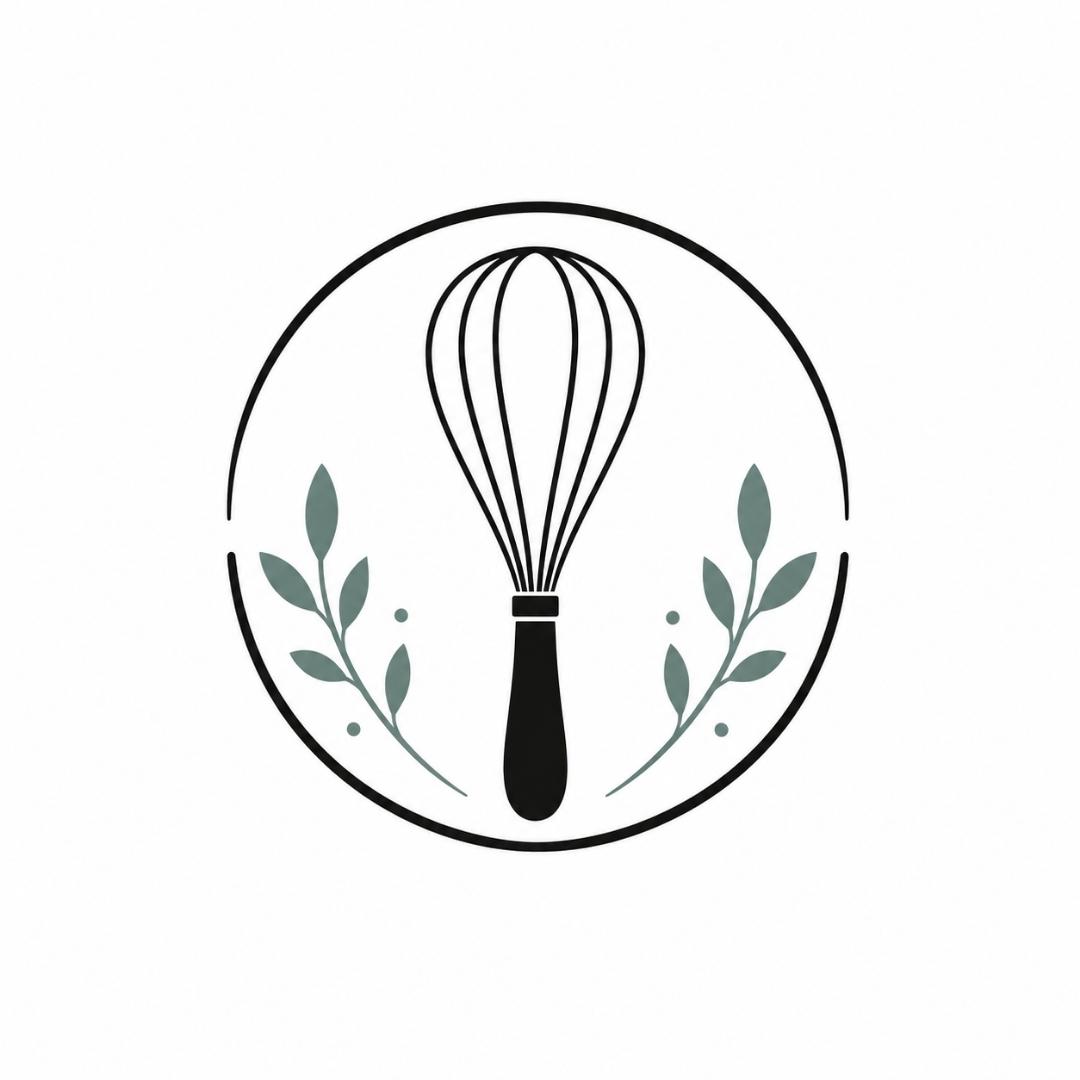 Whisk next to green leaf.