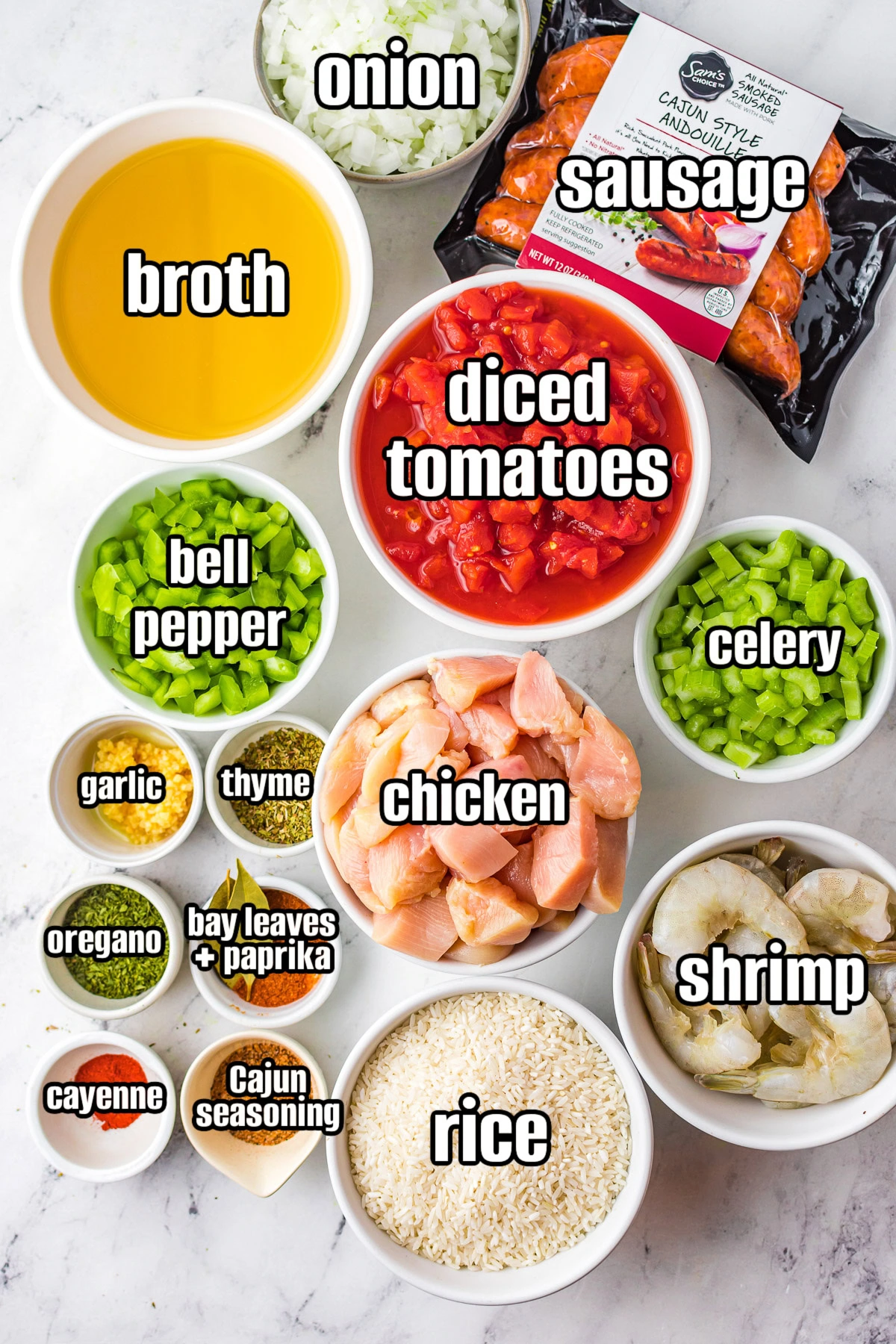 Ingredients used in crockpot jambalaya.