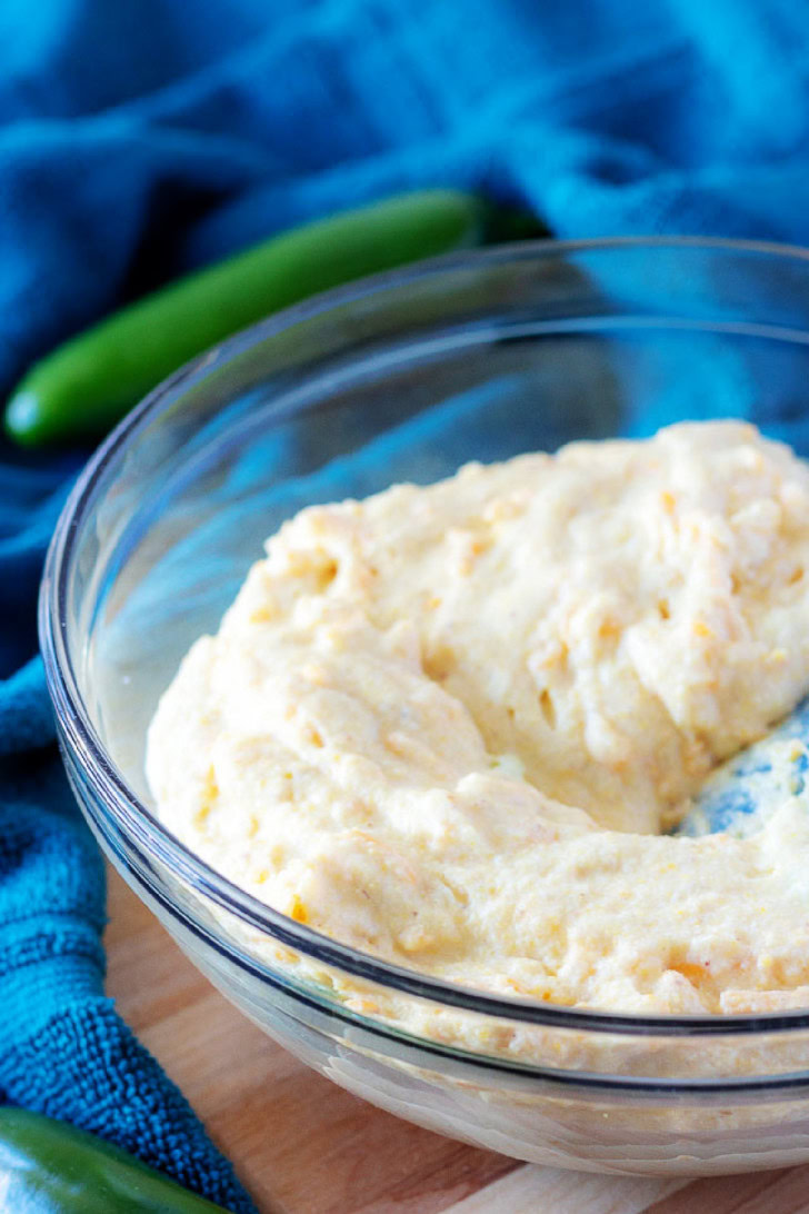 Batter for jalapeno cornbread in a bowl.
