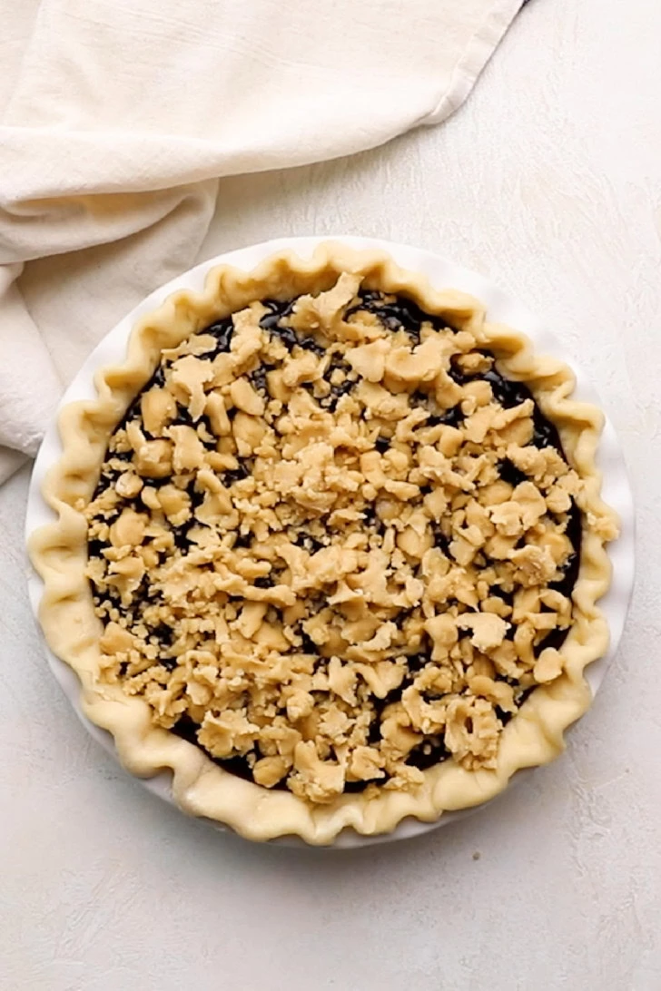 Crumb topping added to lemon blueberry crumb pie.