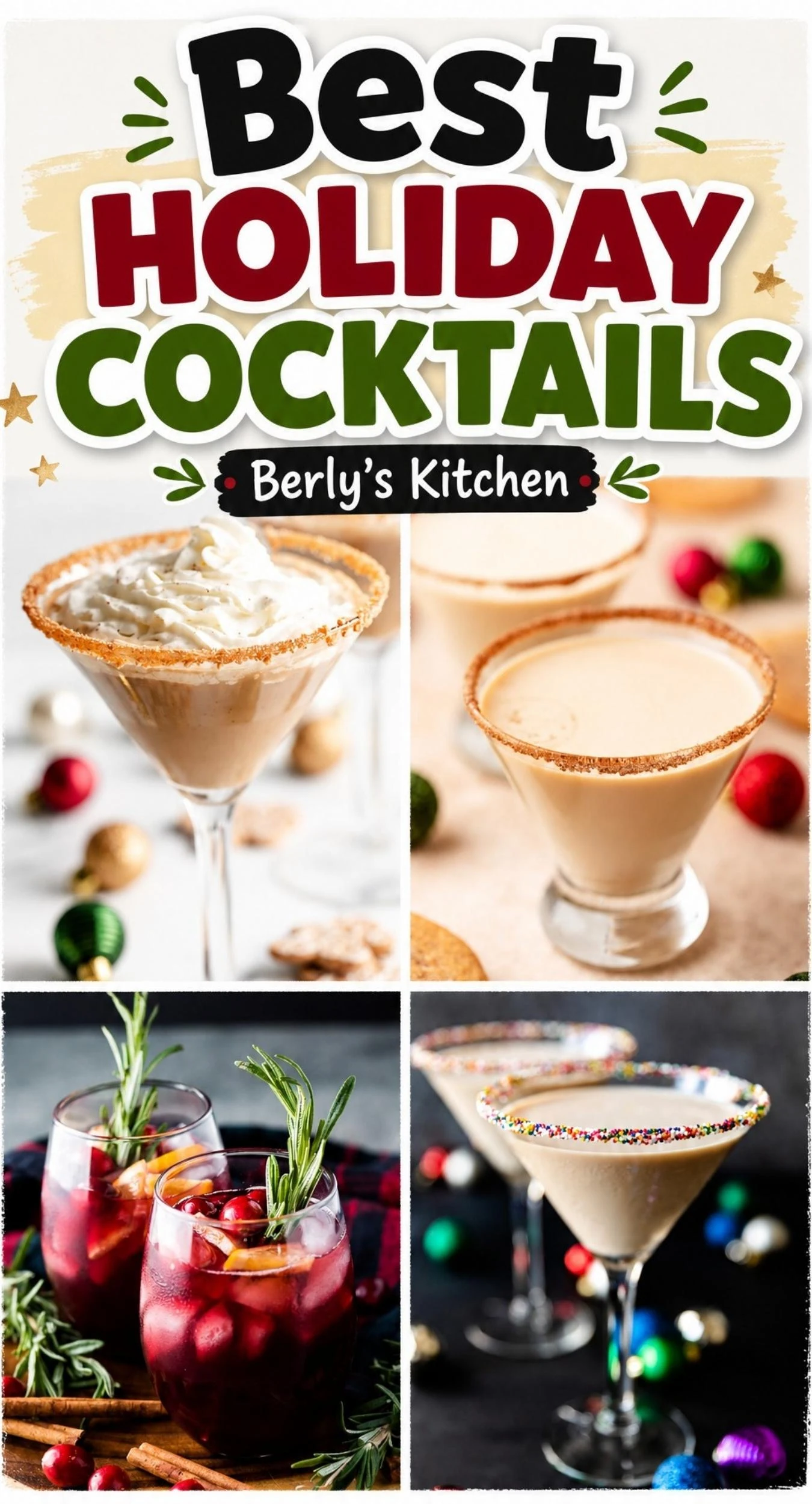 Collage showing different photos of holiday cocktails.