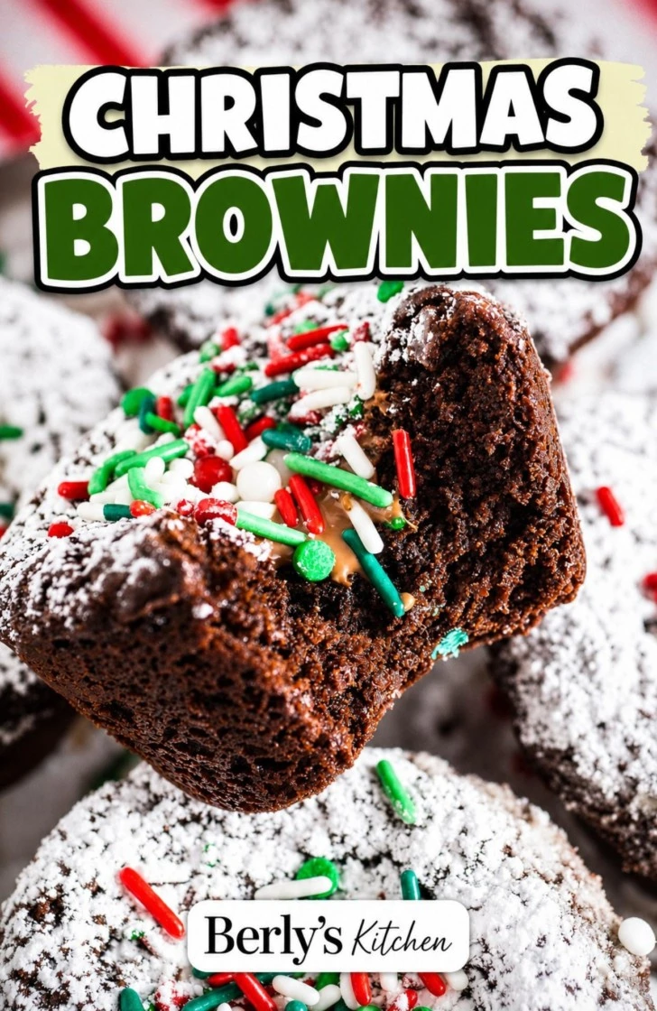 Christmas brownies topped with powdered sugar and sprinkles.