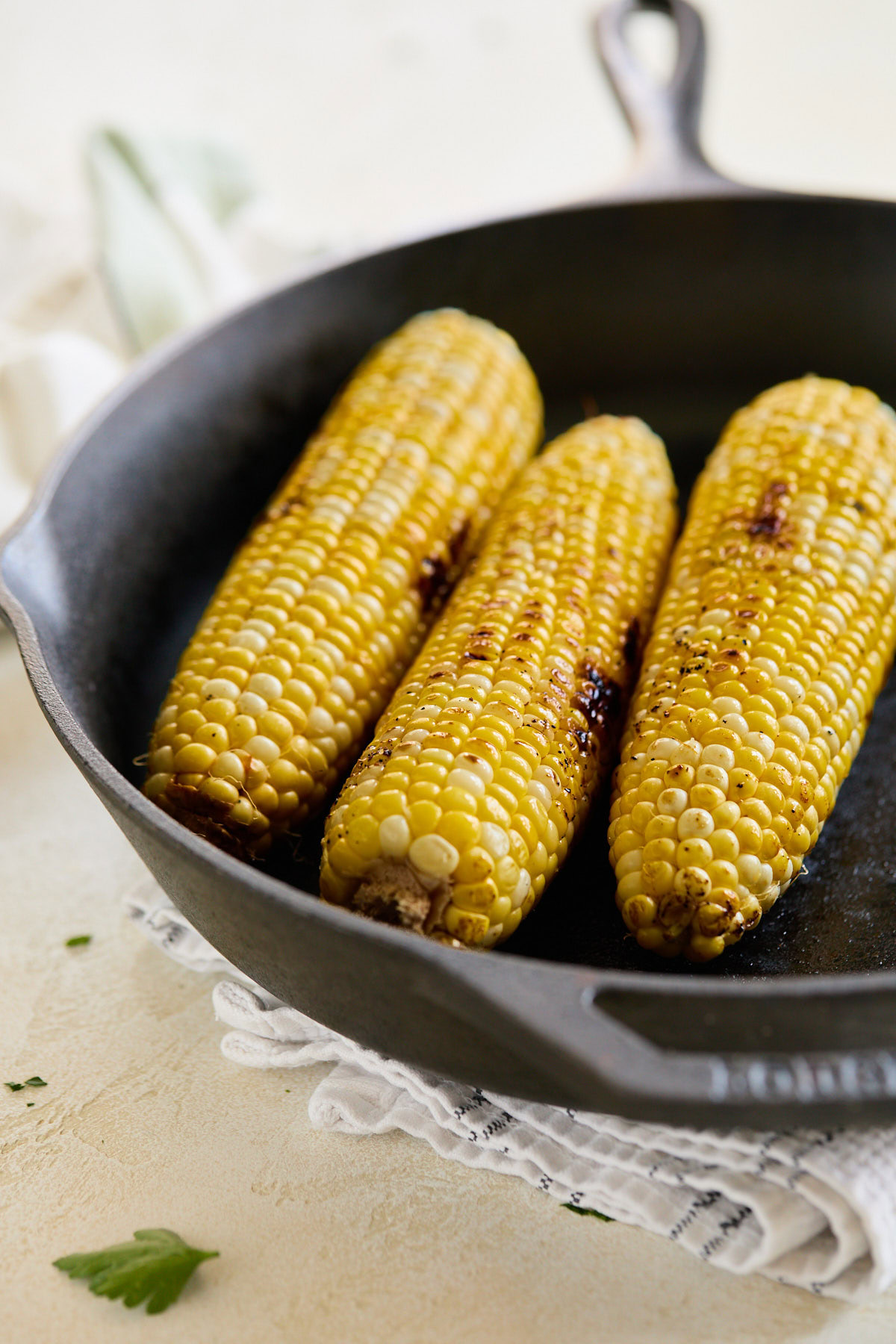 Corn charring in a cast iron pan.