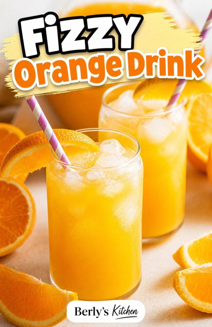Two glasses of fizzy orange drink with orange slices.