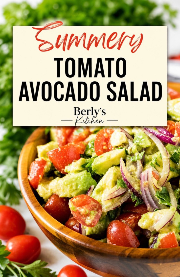 Tomato avocado salad with lemon dressing.