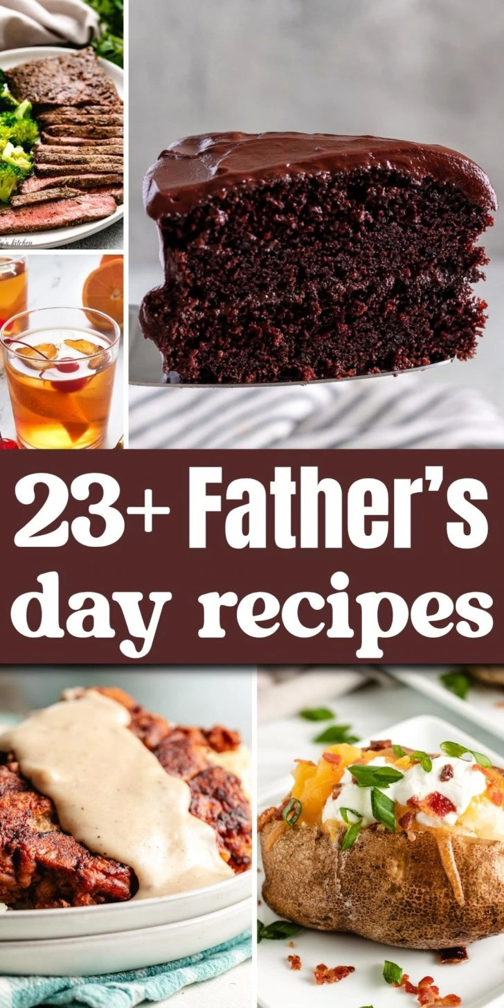 Collage showing multiple photos of Father's Day recipes.