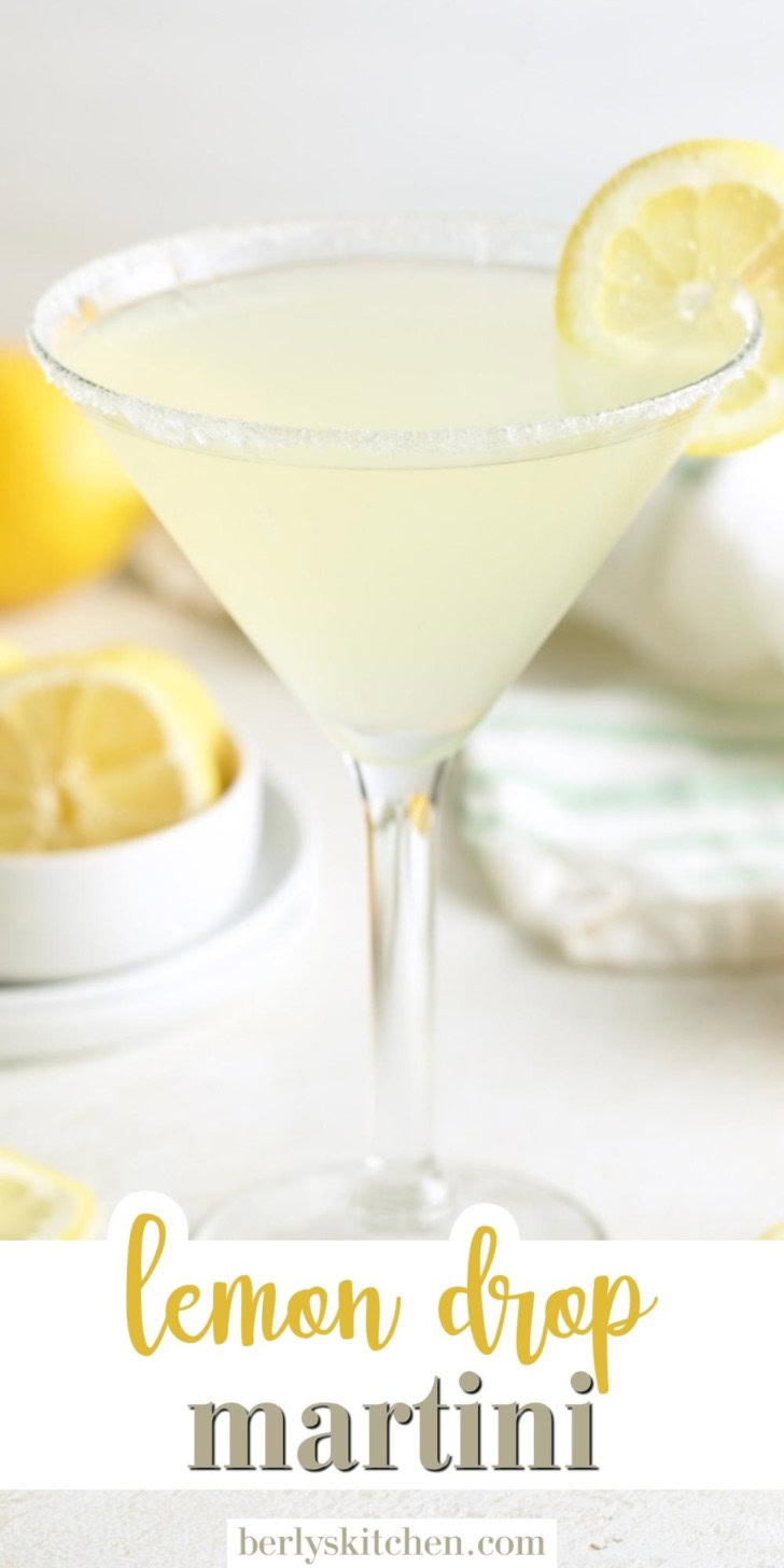 Lemon drop martini with a sugared rim and lemon slice garnish.