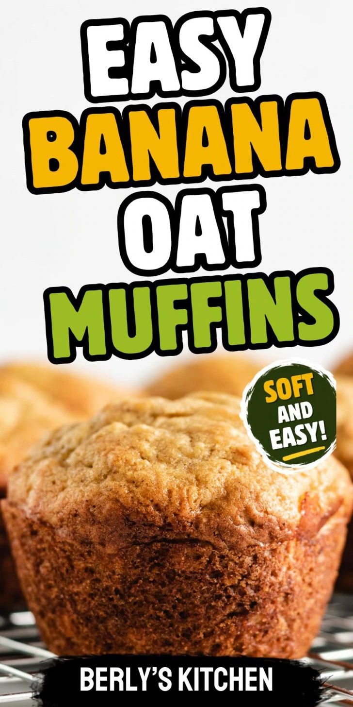 Close up view of a freshly baked banana oat muffin.