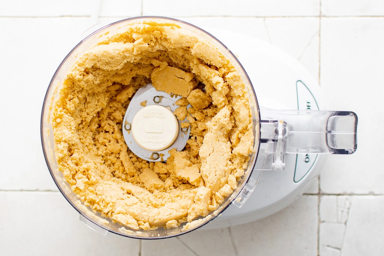 Chickpeas pulsed in a food processor.