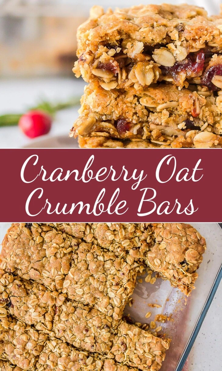 Collage showing two photos of cranberry oat crumble bars.