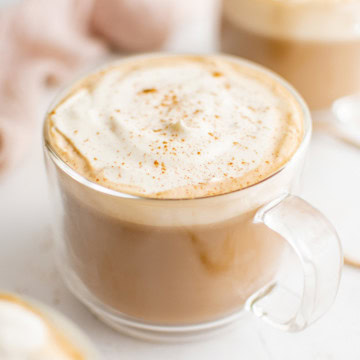 Eggnog latte in a mug.