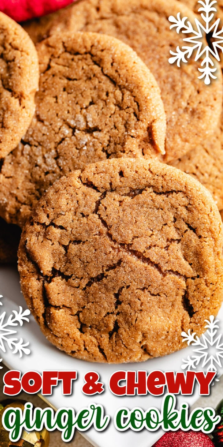 Pile of soft ginger cookies on a plate.
