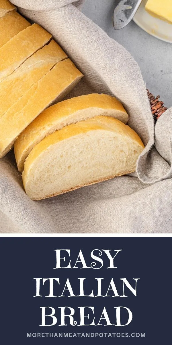 Overhead view of a loaf of Italian bread in a basket.