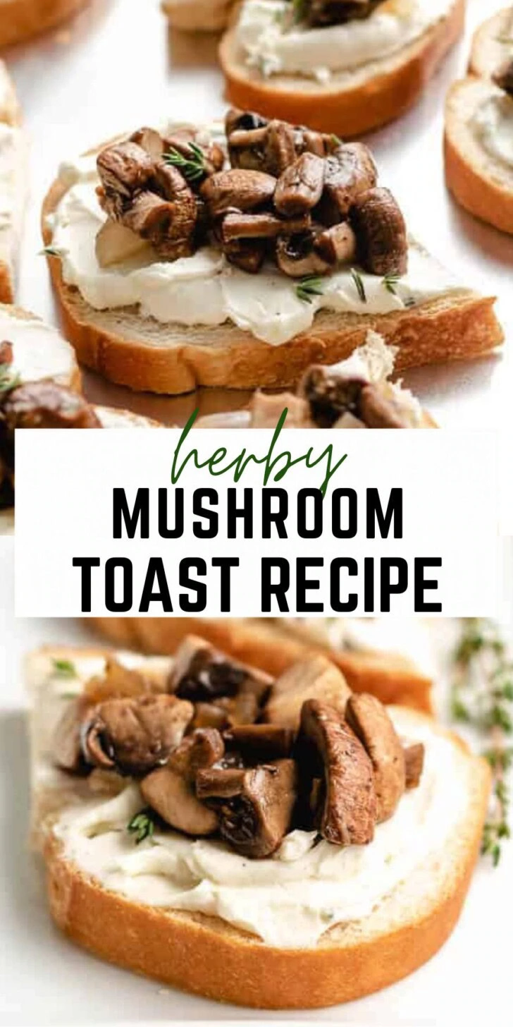 Collage showing two photos of mushroom toast.