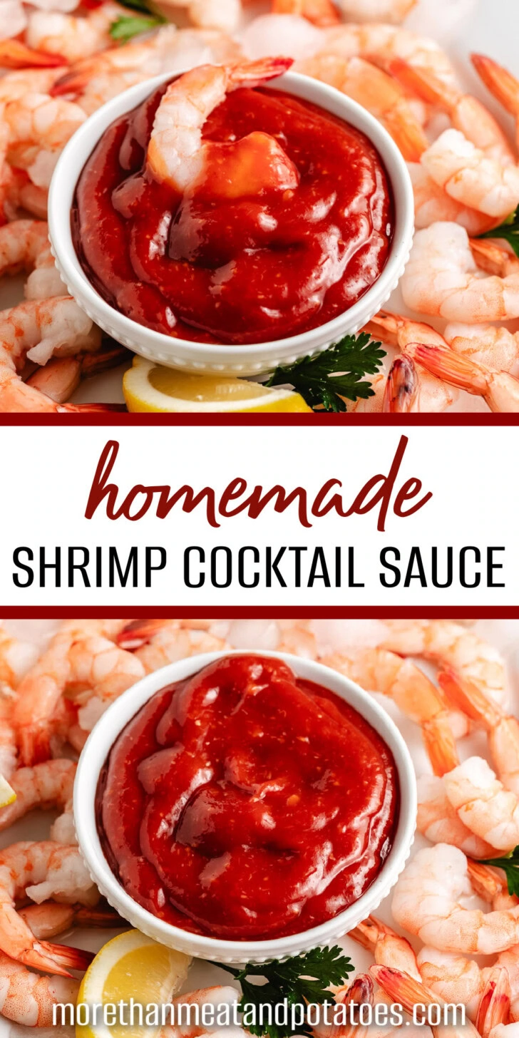Collage showing two photos of shrimp cocktail sauce.