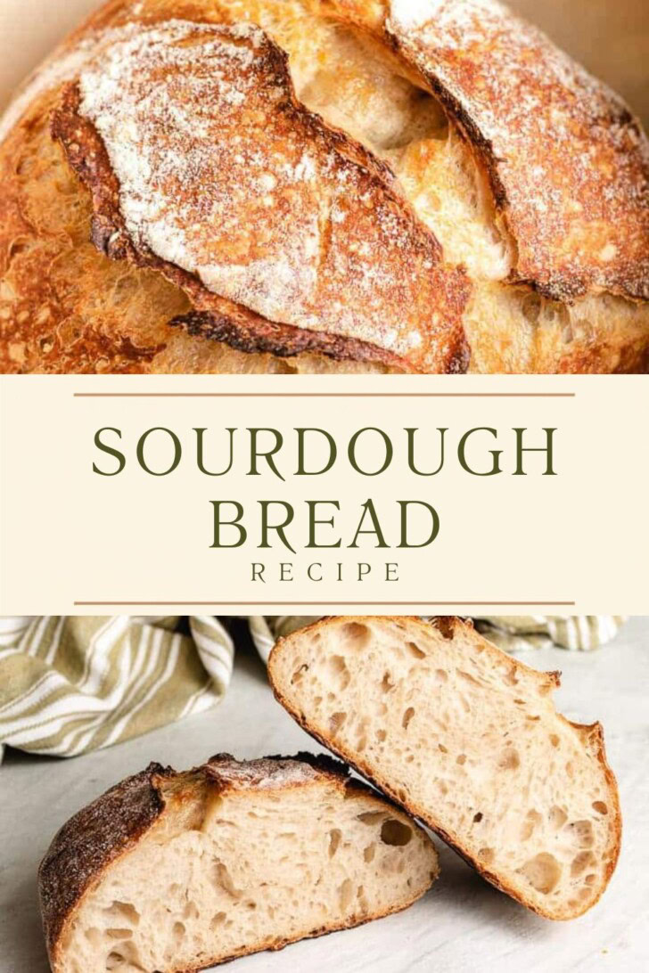 Collage showing two photos of homemade sourdough bread.