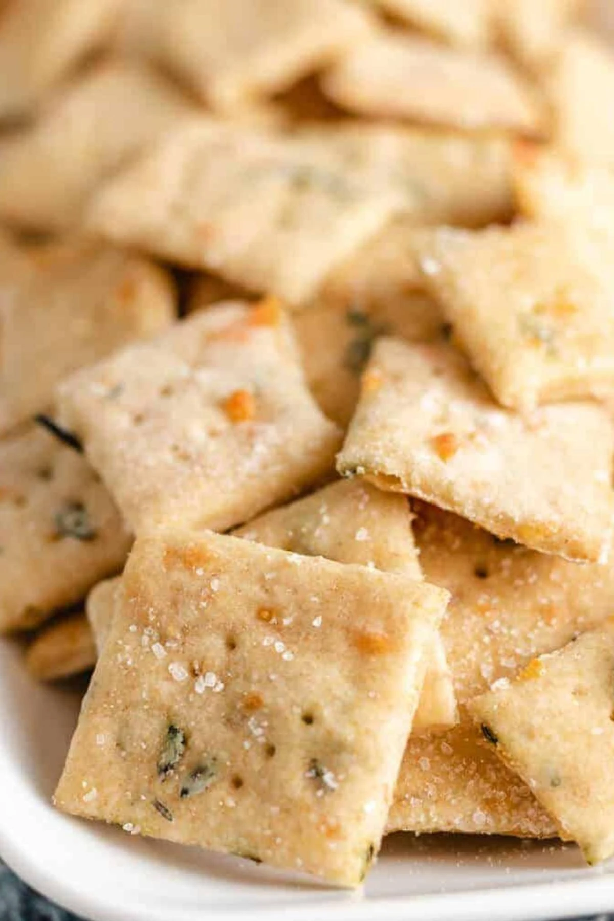 Sourdough crackers on a serving dish.