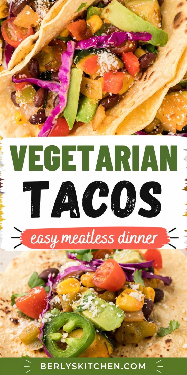 Collage showing two photos of vegetarian tacos.