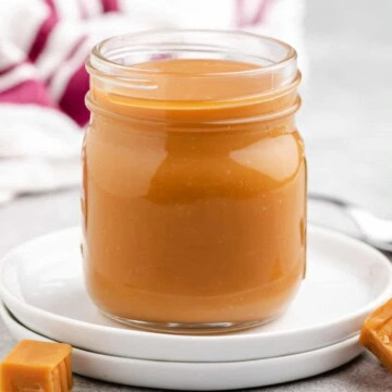 Jar of easy caramel sauce.