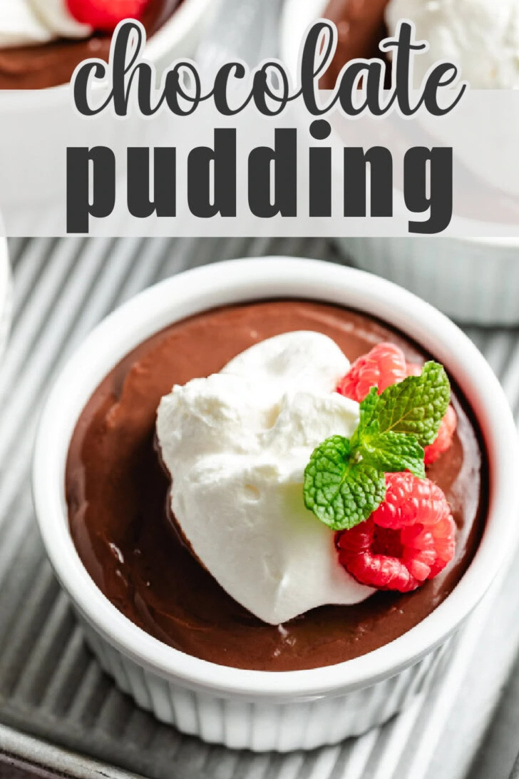Chocolate pudding with whipped cream.