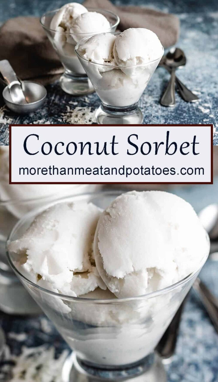 Collage showing two photos of coconut sorbet.