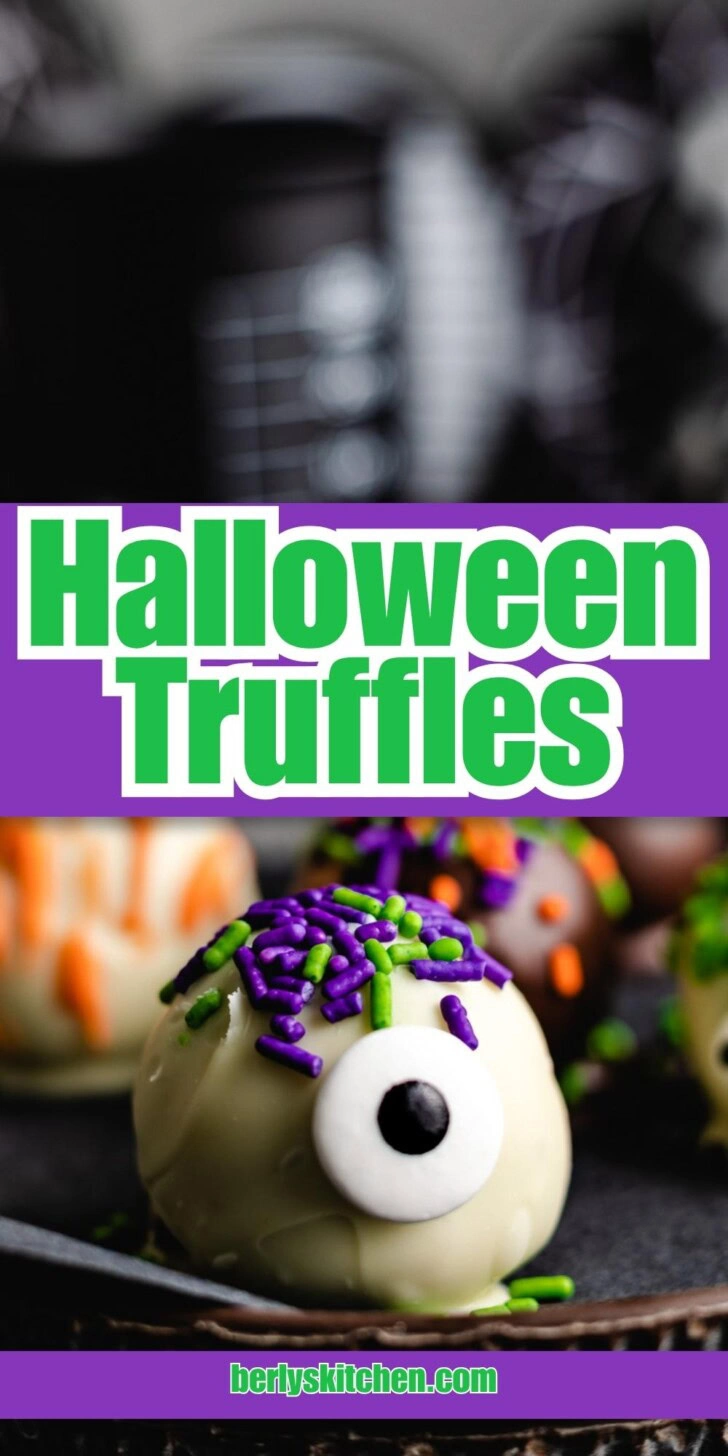 Collage showing two photos of Halloween truffles.