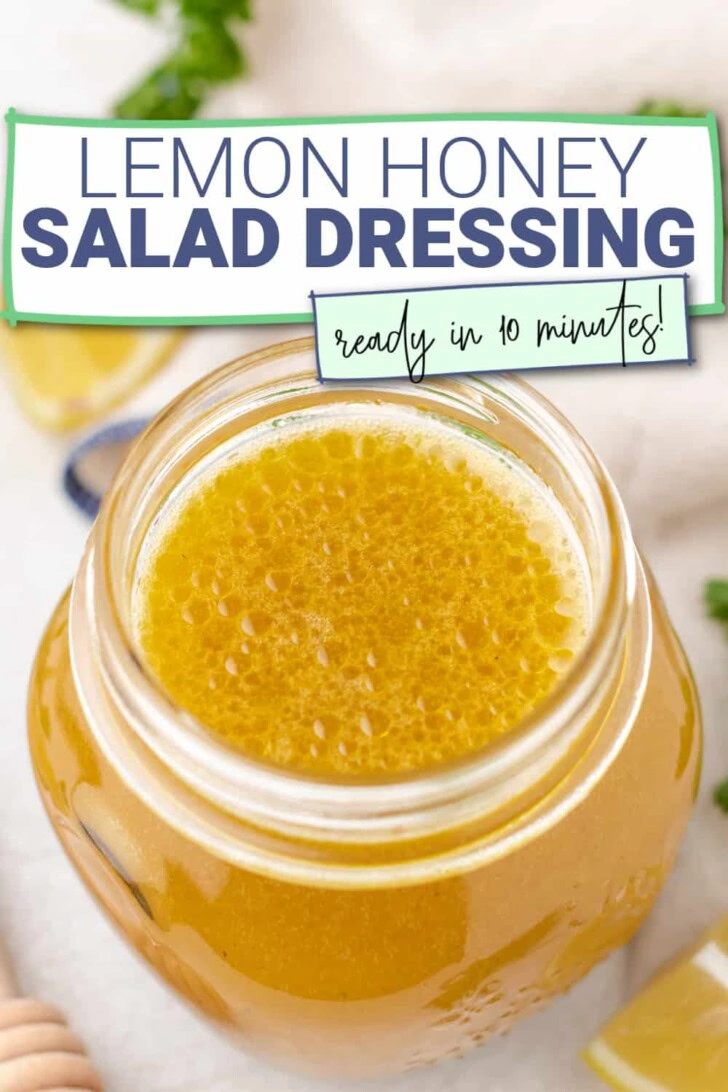 Small jar of lemon honey vinaigrette dressing.