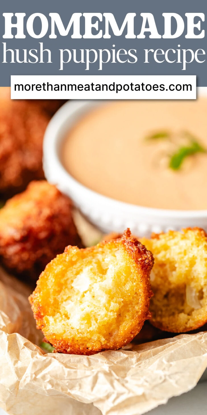 Hush puppies next to dipping sauce.