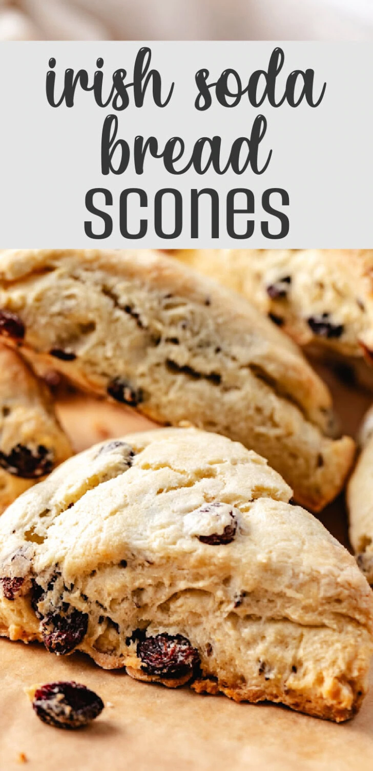 Irish Soda Bread Scones piled on parchment paper.
