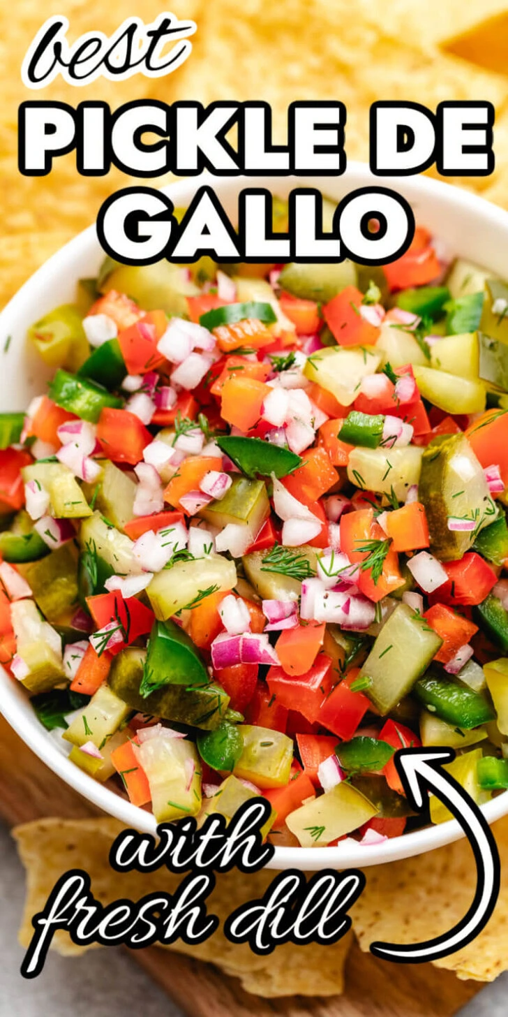 Close up view of a bowl of pickle de gallo.