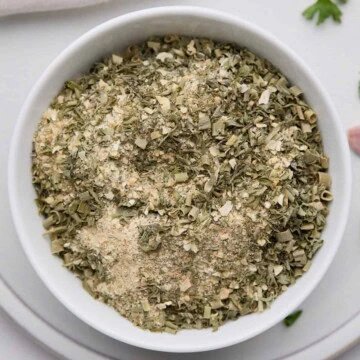Ranch dressing mix in white bowl.