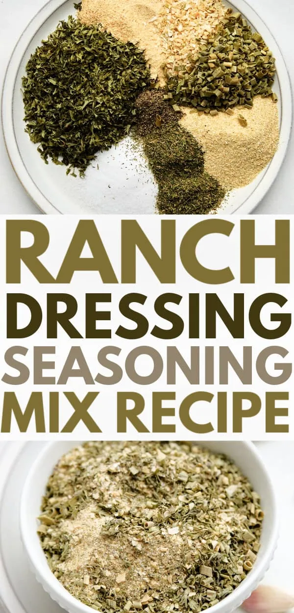 Collage showing two photos of ranch dressing mix.