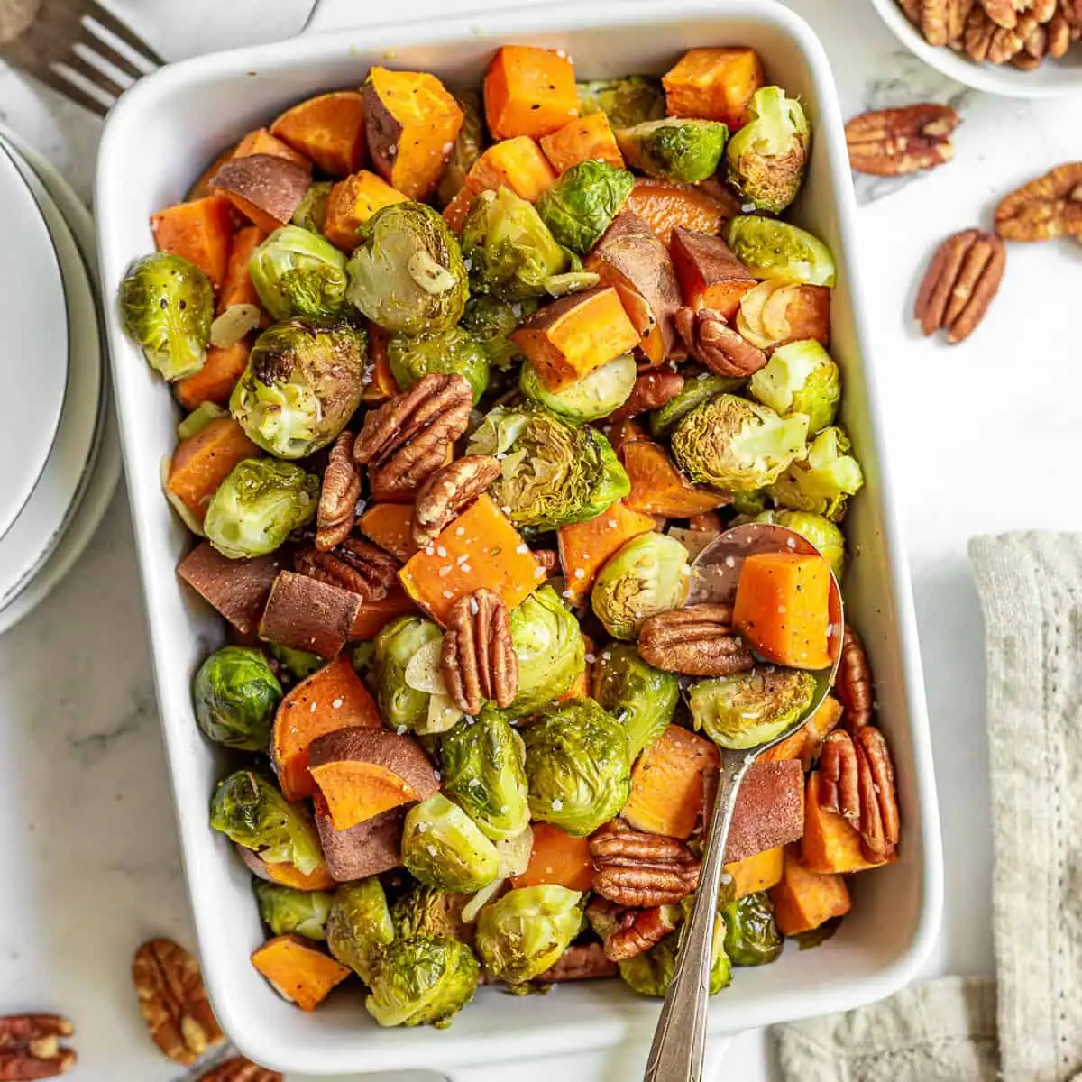 Roasted Brussel Sprouts and Sweet Potatoes