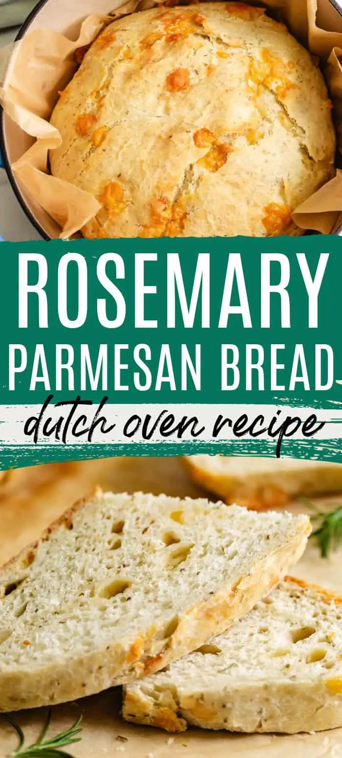 Collage showing two photos of rosemary parmesan bread.
