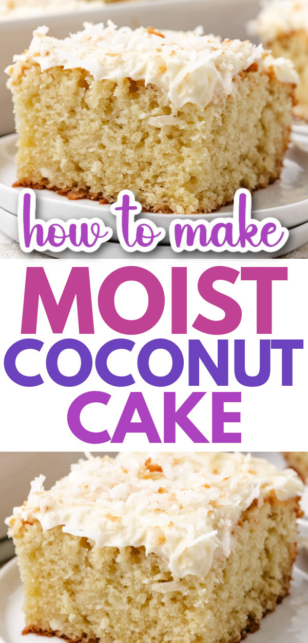 Collage showing two photos of coconut cake.